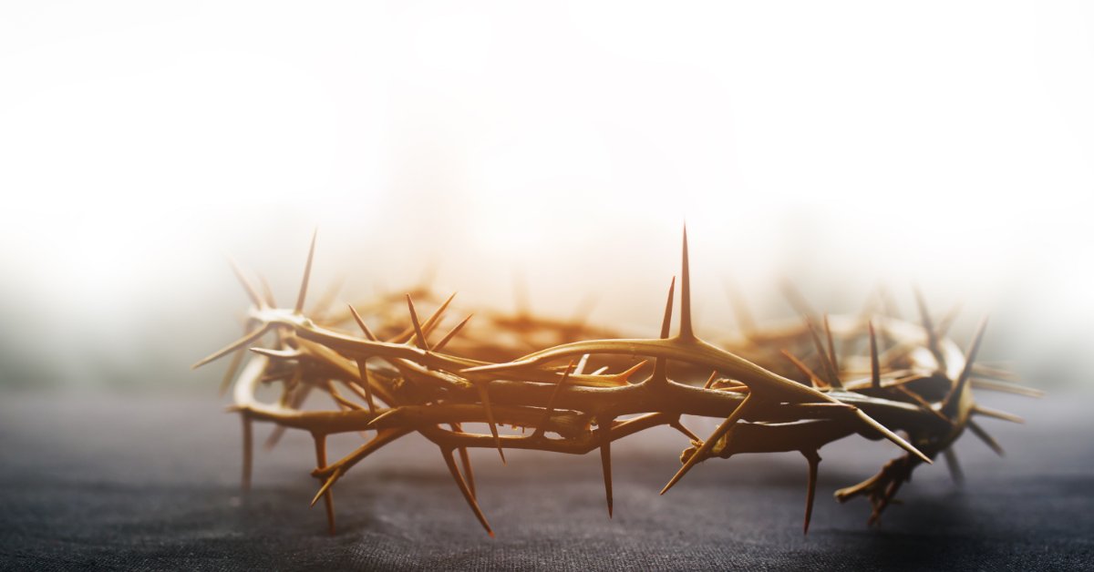 8 of the Most Important Events in the Bible A woven crown of long, sharp thorns rests on a dark surface beneath warm light. The thorns point in multiple directions.
